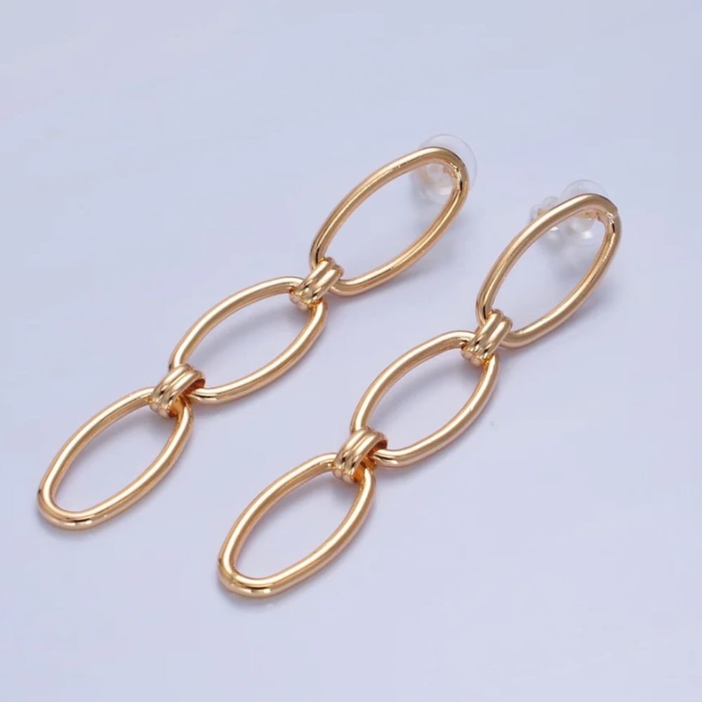 Gold Oval Chain Link Earring Drop Stud Earrings!